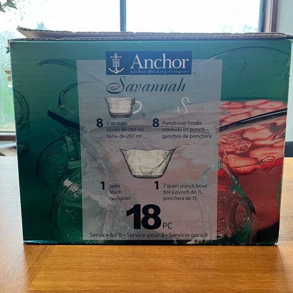 Anchor Hocking Savannah 18-Piece Punch Bowl Set With 8 Cups & Ladle - Picture 8 of 11